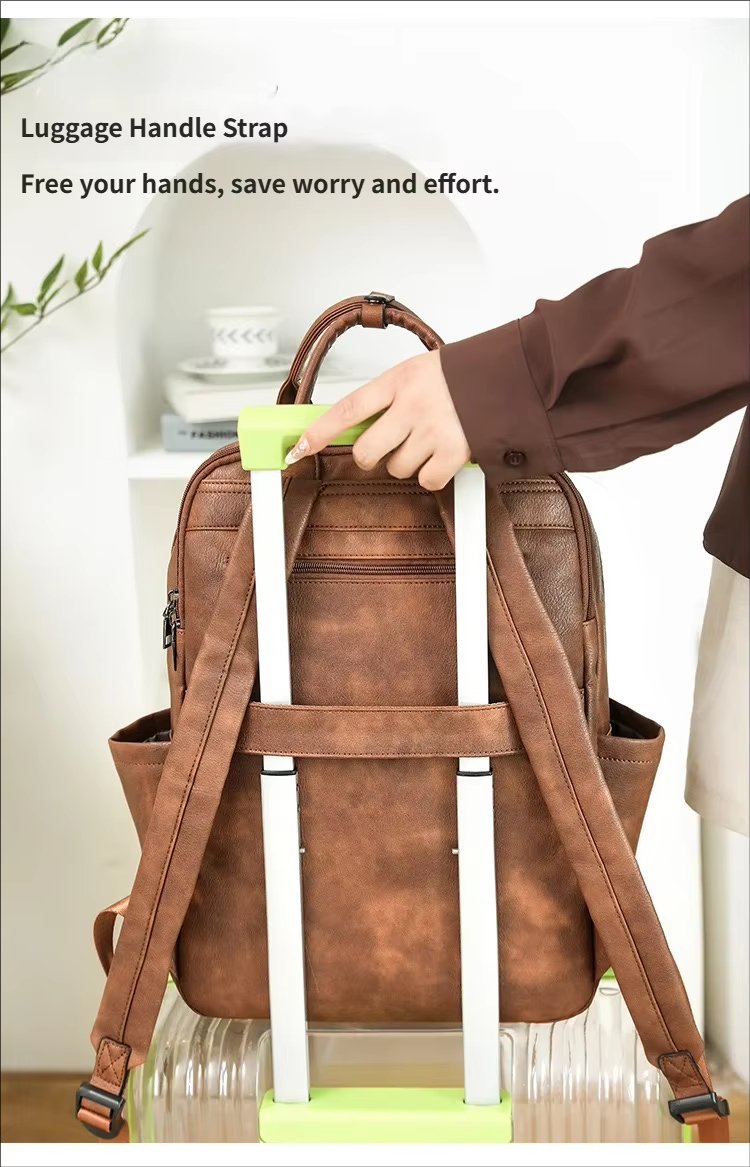 Vintage Business Travel School PU Leather Laptop Backpack product detail