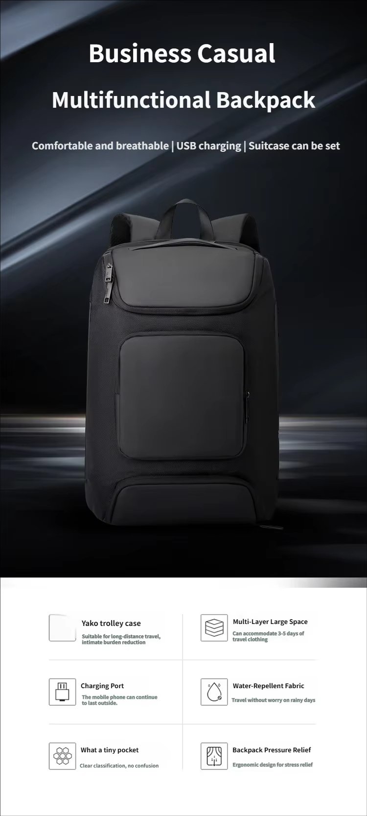 Anti-Theft Water-Resistant Large Capacity USB Business Oxford Laptop Backpack product detail