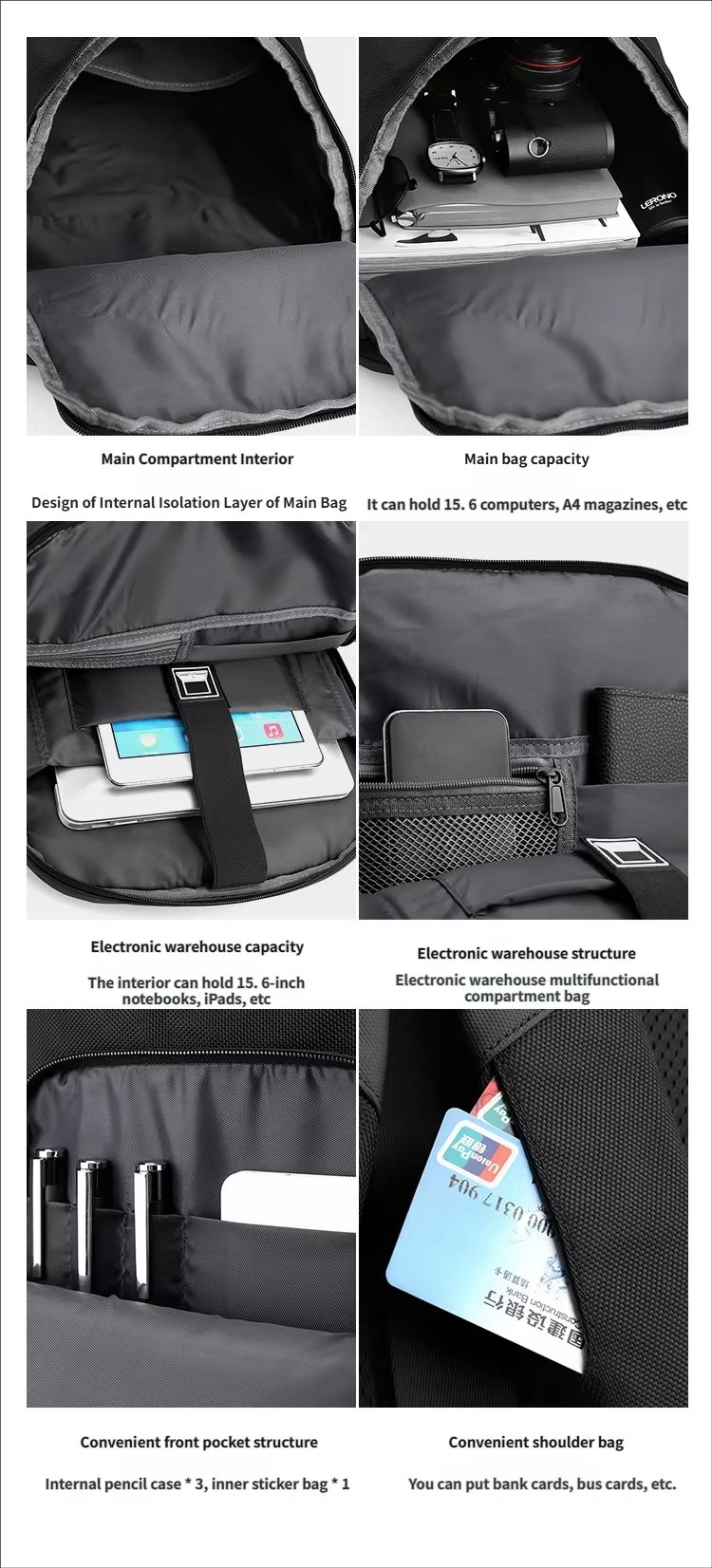 Anti-Theft Water-Resistant Large Capacity USB Business Oxford Laptop Backpack product detail
