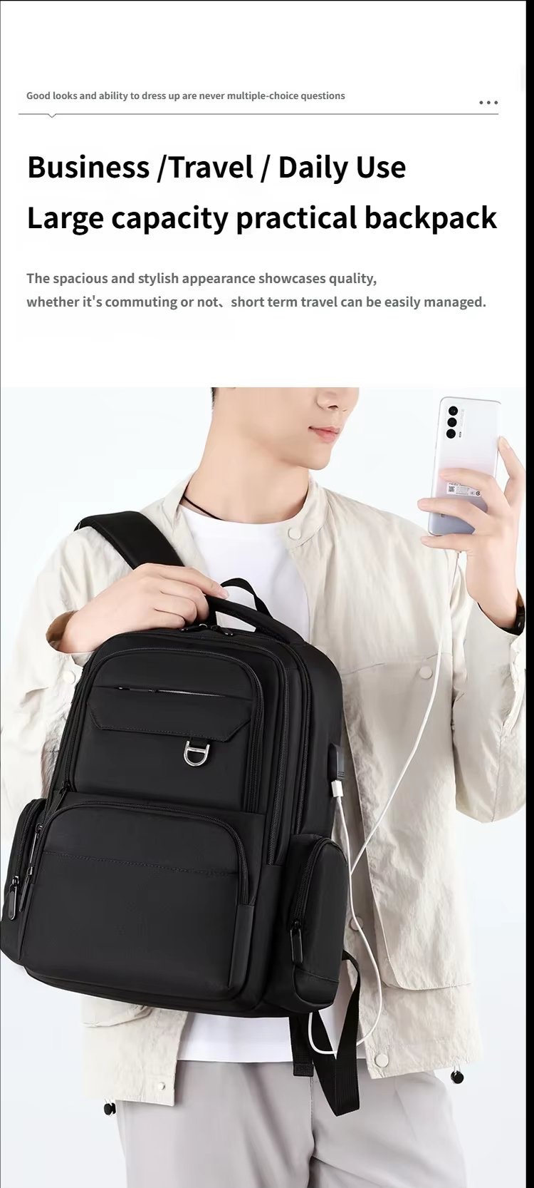 Water-Resistant Large Capacity Lightweight USB Modern Oxford Laptop Backpack product detail