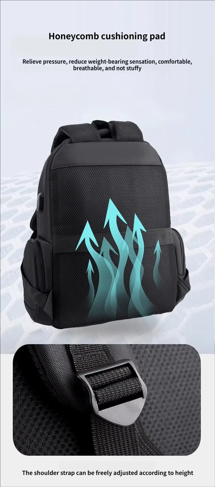 Water-Resistant Large Capacity Lightweight USB Modern Oxford Laptop Backpack product detail