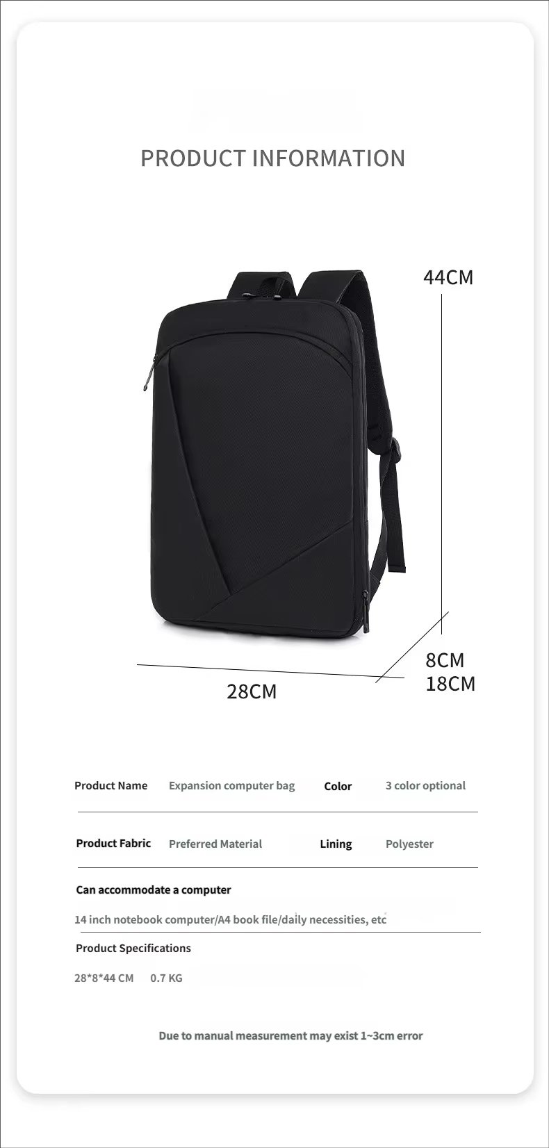 Large Capacity Expandable Lightweight Slim Business Oxford Laptop Backpack product detail