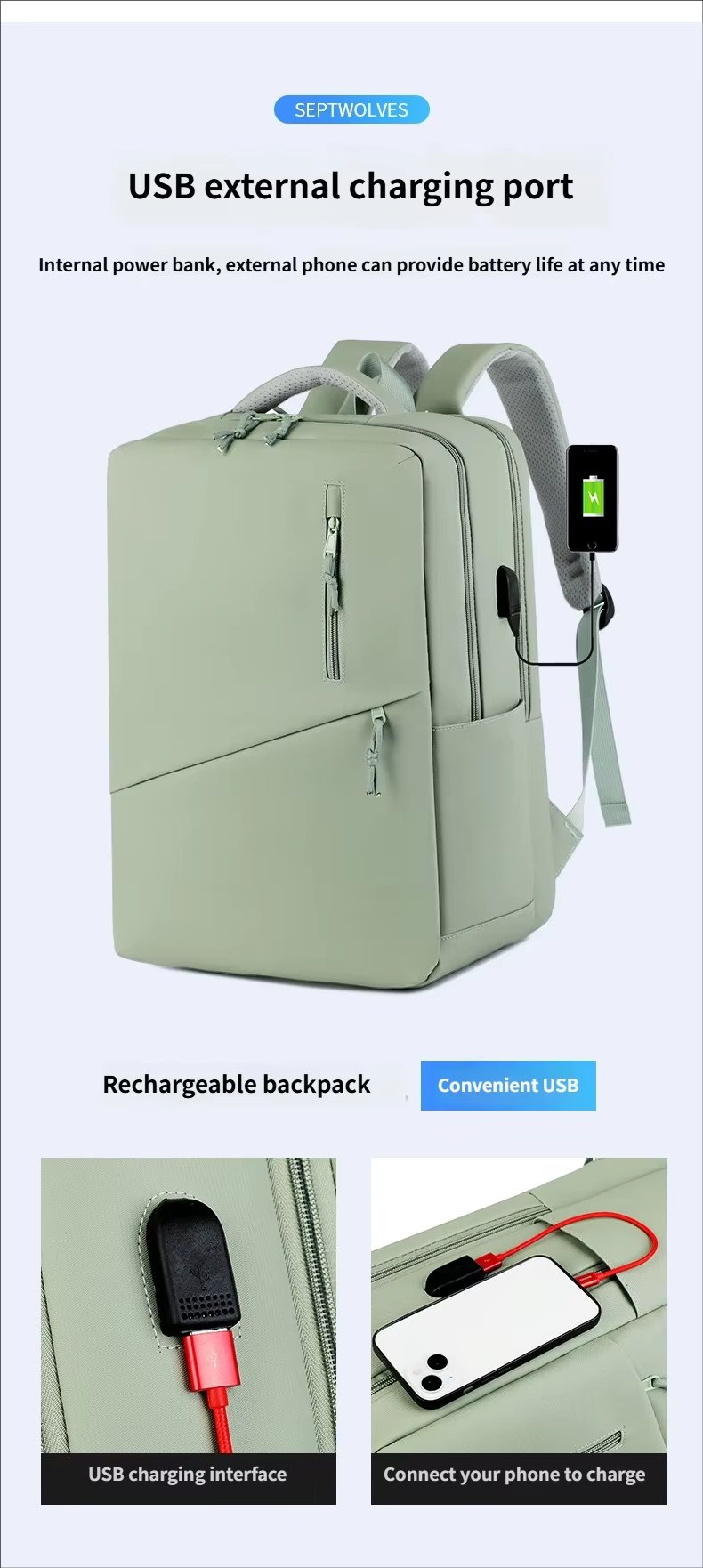 Water-Resistant Large Capacity USB Travel School Oxford Laptop Backpack product detail