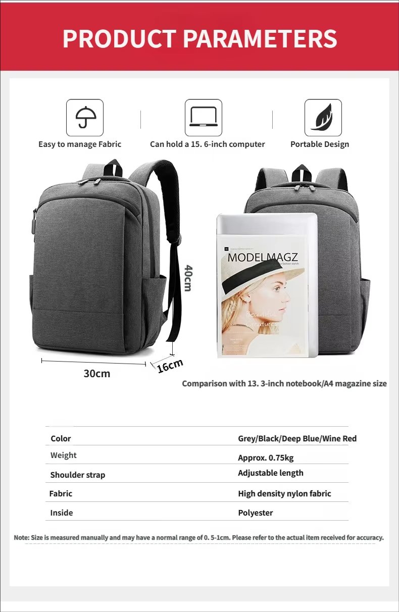 Water-Resistant Large Capacity USB Business School Nylon Laptop Backpack product detail