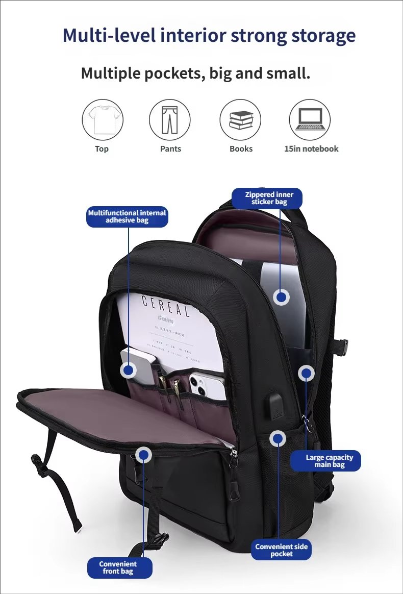 Anti-Theft Water-Resistant Large Capacity USB Business Oxford Laptop Backpack product detail