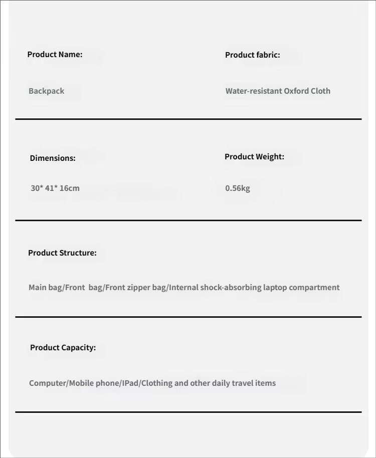 Large Capacity USB Outdoor Business Travel Oxford Laptop Backpack product detail