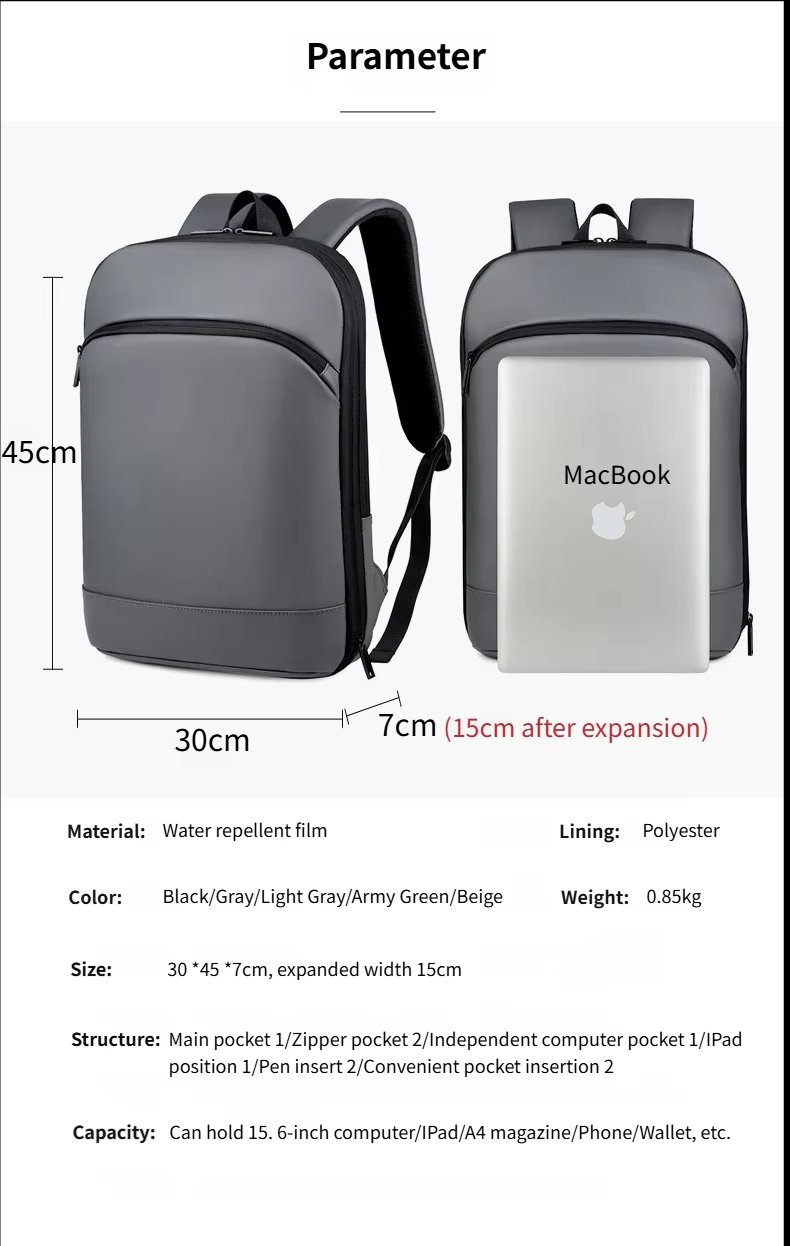 Water-Resistant Large Capacity Expandable Lightweight Slim Oxford Laptop Backpack product detail
