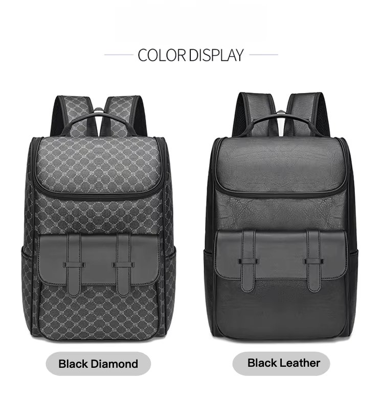 Water-Resistant Large Capacity Modern Business Travel PU Leather Laptop Backpack product detail
