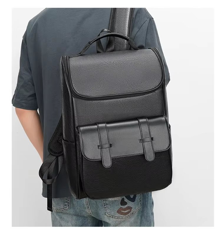 Water-Resistant Large Capacity Modern Business Travel PU Leather Laptop Backpack product detail