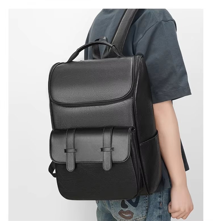 Water-Resistant Large Capacity Modern Business Travel PU Leather Laptop Backpack product detail