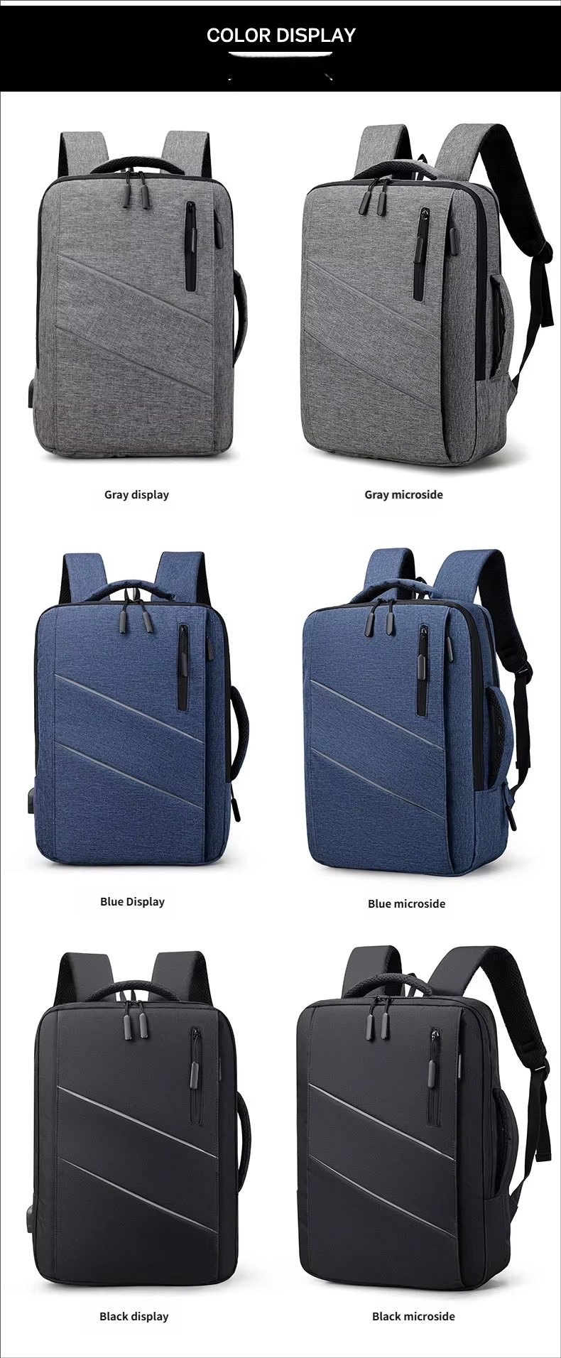 Water-Resistant USB Business School Oxford Laptop Backpack product detail