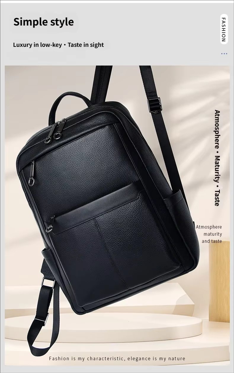 Large Capacity Business Travel Leather Laptop Backpack product detail