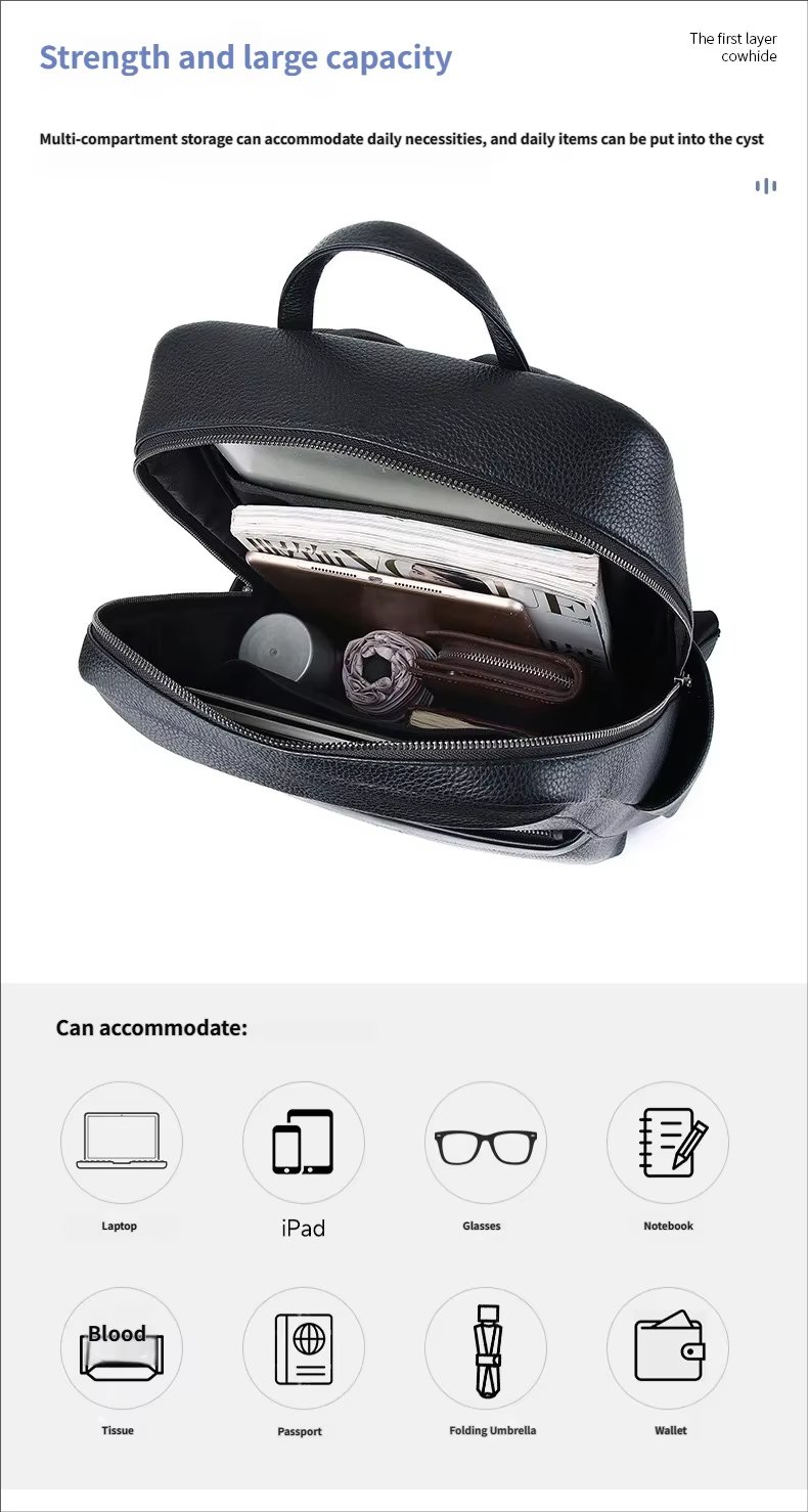 Large Capacity Business Travel Leather Laptop Backpack product detail