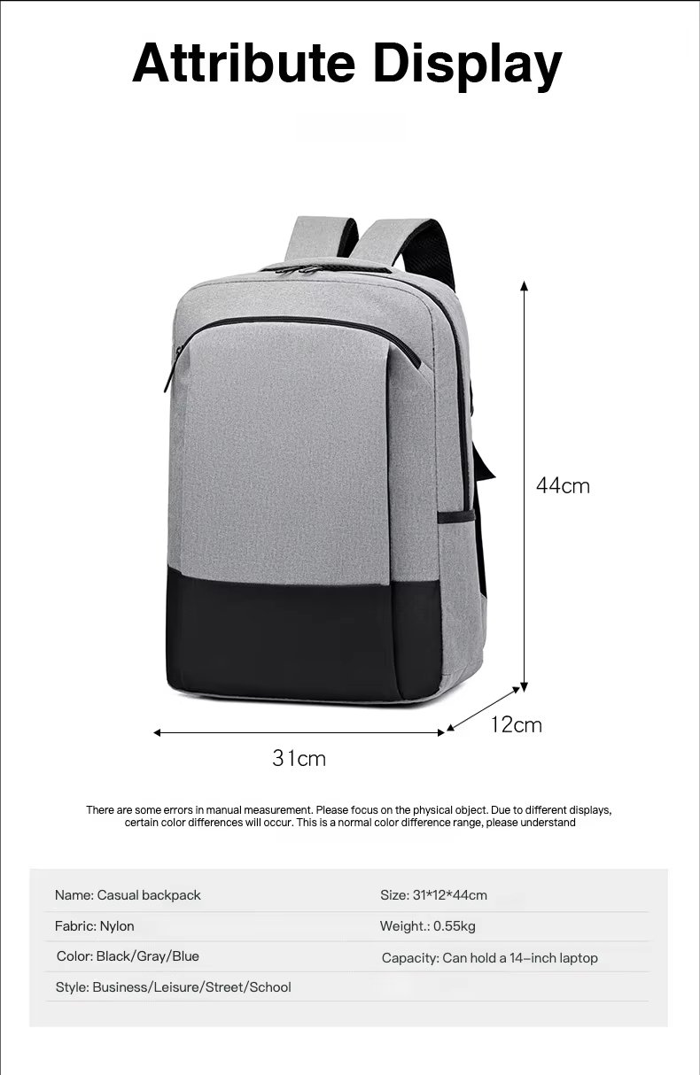 Water-Resistant Large Capacity USB Business School Nylon Laptop Backpack product detail