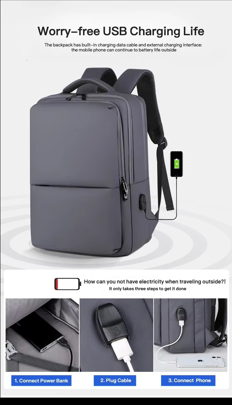 Water-Resistant Large Capacity USB Business Travel Oxford Laptop Backpack product detail