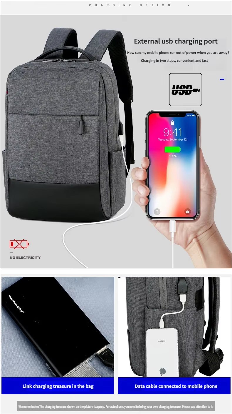 Water-Resistant USB Business Travel School Oxford Laptop Backpack product detail