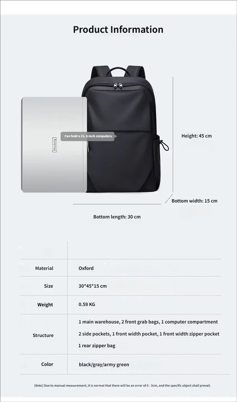 Water-Resistant Large Capacity Business Travel School Oxford Laptop Backpack product detail