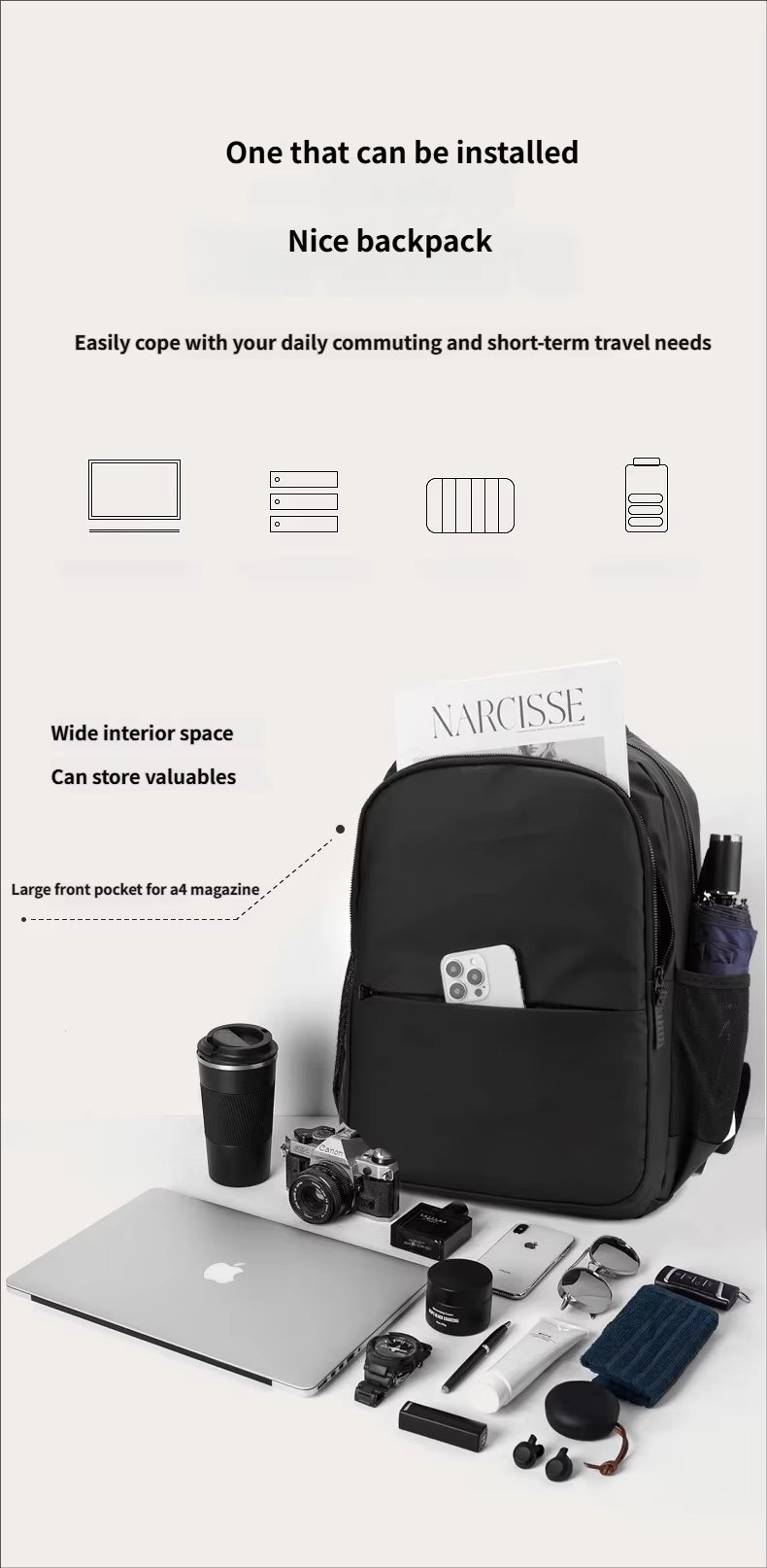 Water-Resistant Lightweight Outdoor Business Travel Nylon Laptop Backpack product detail