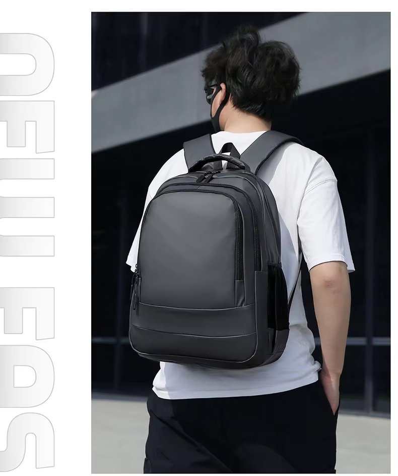 Water-Resistant Large Capacity USB Outdoor Business PU Leather Laptop Backpack product detail