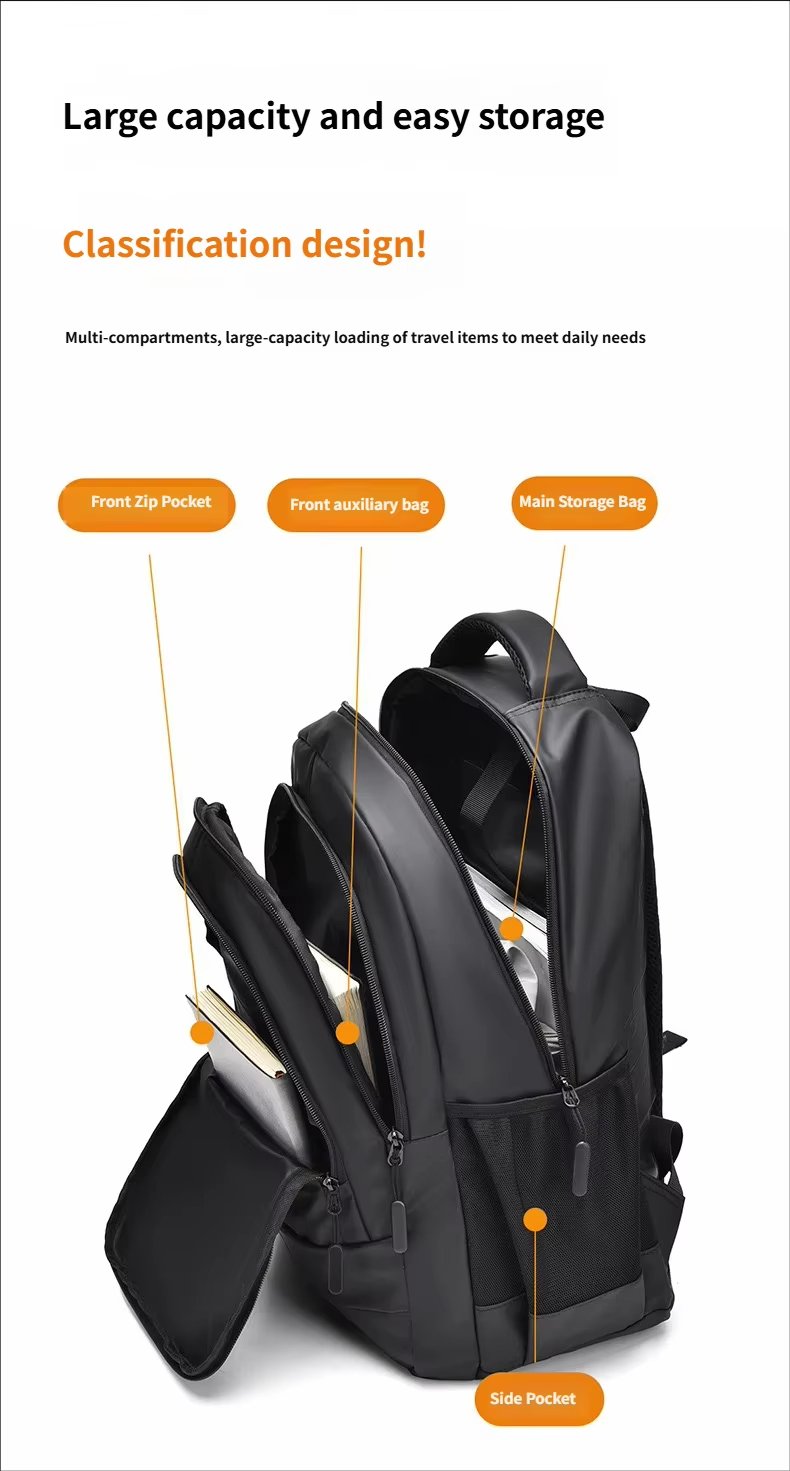 Water-Resistant Large Capacity USB Outdoor Business PU Leather Laptop Backpack product detail
