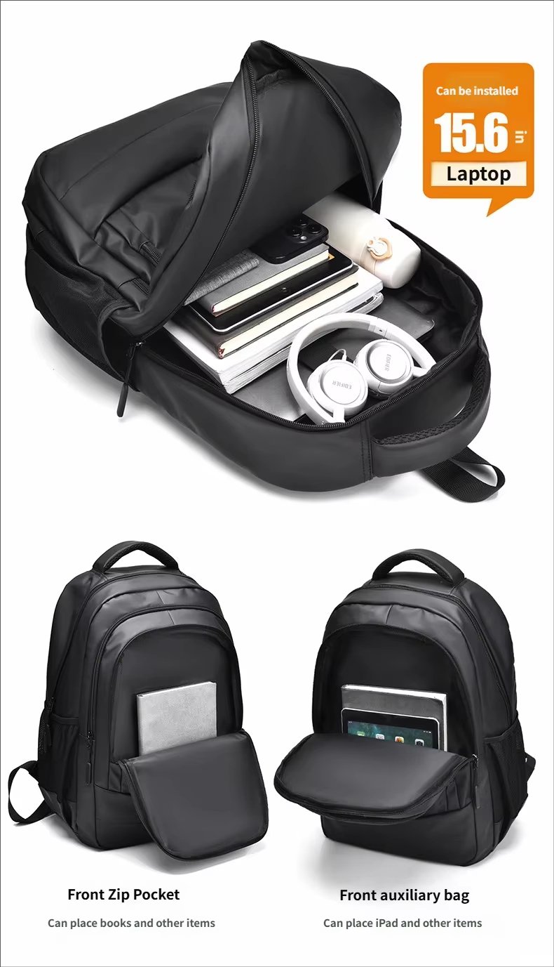 Water-Resistant Large Capacity USB Outdoor Business PU Leather Laptop Backpack product detail