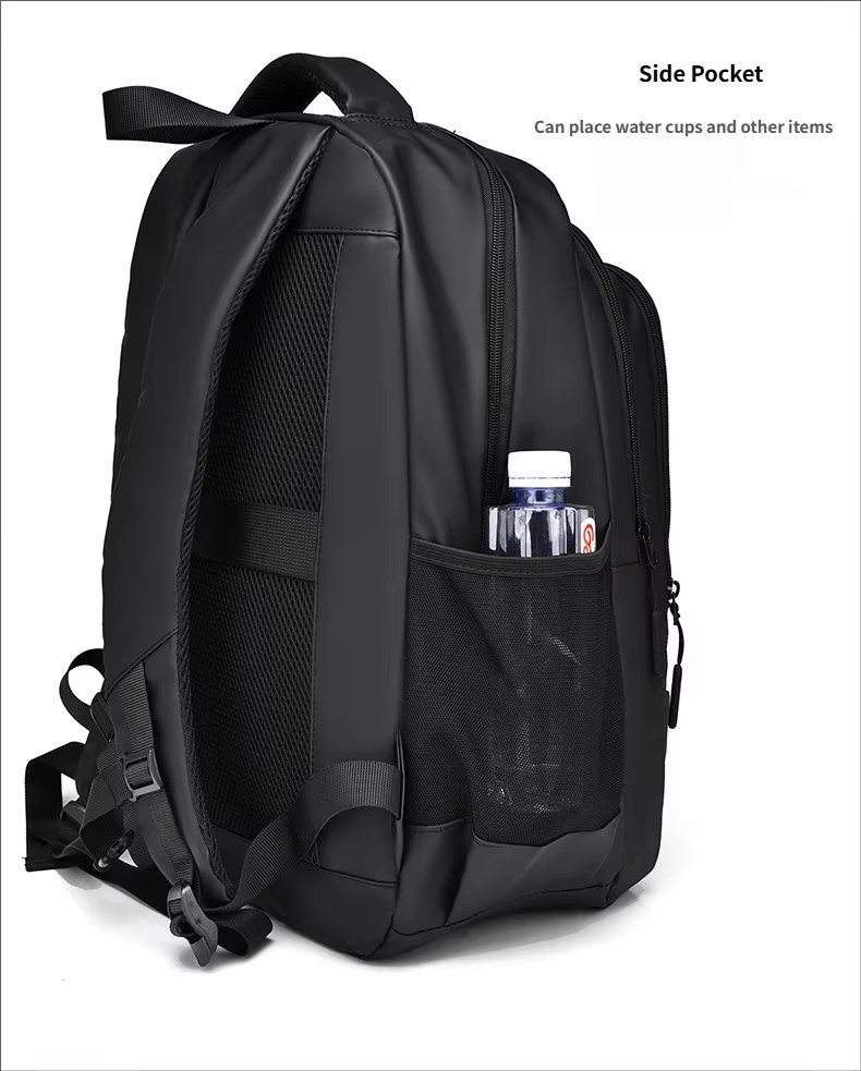 Water-Resistant Large Capacity USB Outdoor Business PU Leather Laptop Backpack product detail