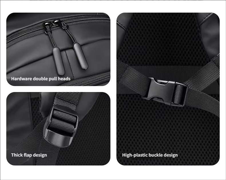 Water-Resistant Large Capacity USB Outdoor Business PU Leather Laptop Backpack product detail
