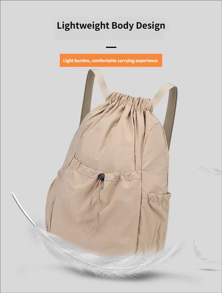 Lightweight Waterproof Nylon Drawstring Backpack Large Capacity Outdoor Sports Commuting Leisure Foldable String Bag detail image