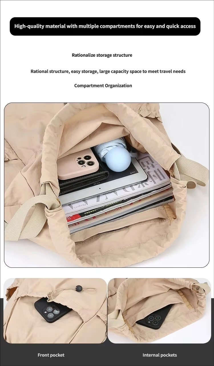 Lightweight Waterproof Nylon Drawstring Backpack Large Capacity Outdoor Sports Commuting Leisure Foldable String Bag detail image