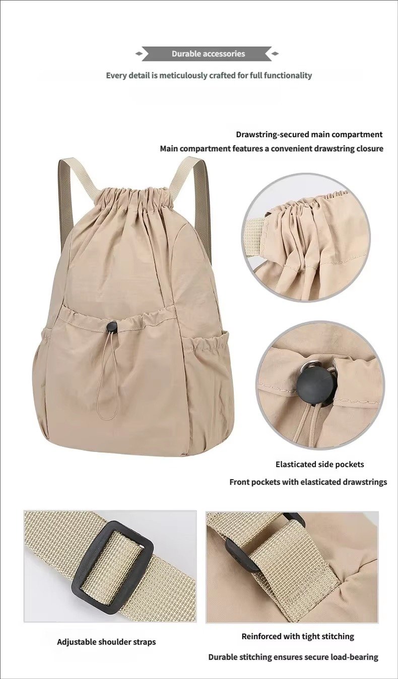 Lightweight Waterproof Nylon Drawstring Backpack Large Capacity Outdoor Sports Commuting Leisure Foldable String Bag detail image