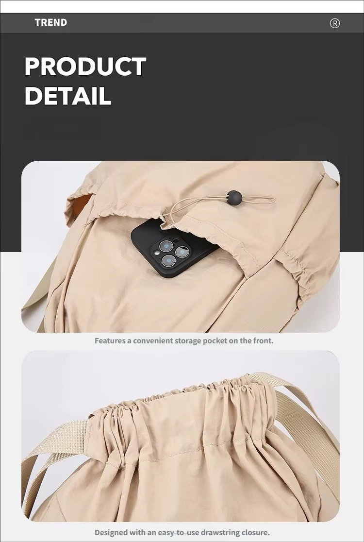 Lightweight Waterproof Nylon Drawstring Backpack Large Capacity Outdoor Sports Commuting Leisure Foldable String Bag detail image