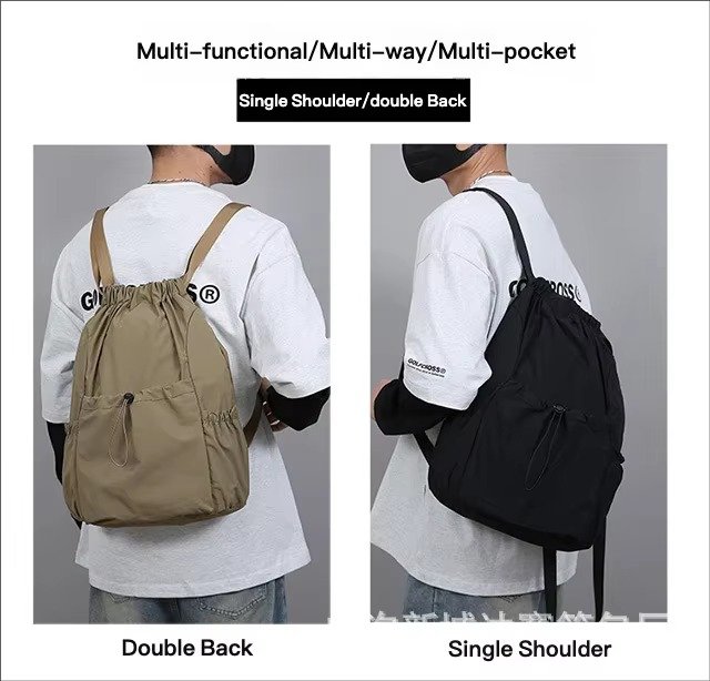 Lightweight Waterproof Nylon Drawstring Backpack Large Capacity Outdoor Sports Commuting Leisure Foldable String Bag detail image