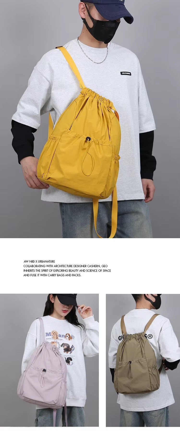 Lightweight Waterproof Nylon Drawstring Backpack Large Capacity Outdoor Sports Commuting Leisure Foldable String Bag detail image
