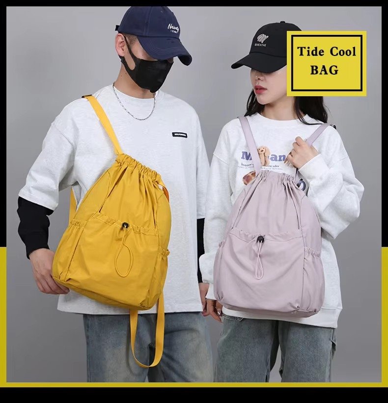 Lightweight Waterproof Nylon Drawstring Backpack Large Capacity Outdoor Sports Commuting Leisure Foldable String Bag detail image