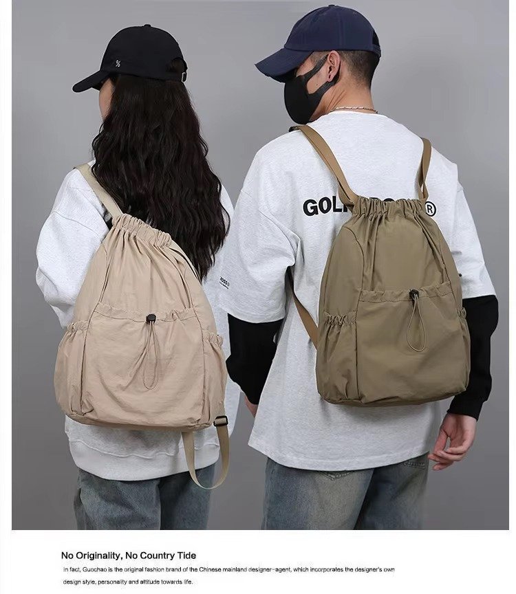Lightweight Waterproof Nylon Drawstring Backpack Large Capacity Outdoor Sports Commuting Leisure Foldable String Bag detail image