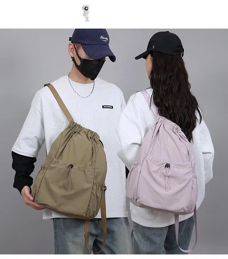Lightweight Waterproof Nylon Drawstring Backpack Large Capacity Outdoor Sports Commuting Leisure Foldable String Bag detail image