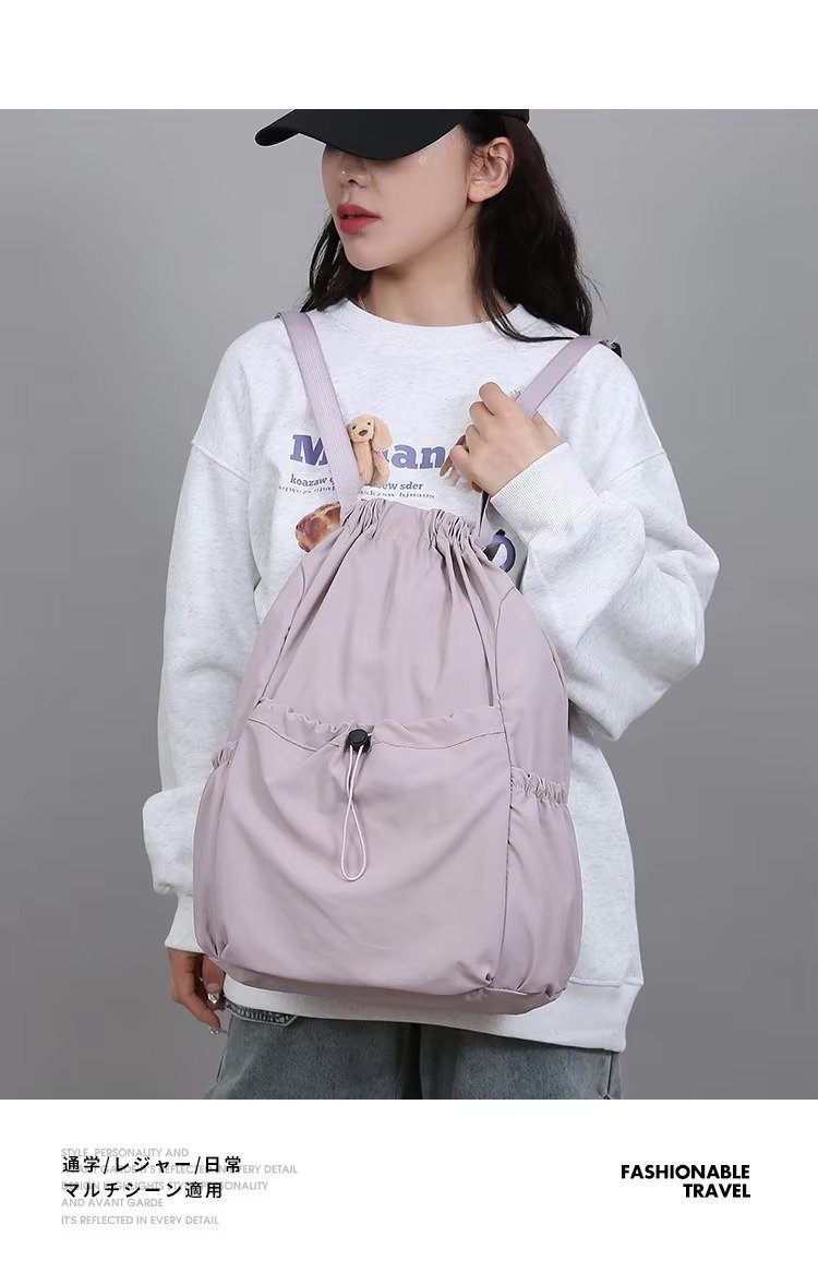 Lightweight Waterproof Nylon Drawstring Backpack Large Capacity Outdoor Sports Commuting Leisure Foldable String Bag detail image