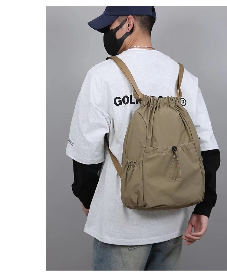 Lightweight Waterproof Nylon Drawstring Backpack Large Capacity Outdoor Sports Commuting Leisure Foldable String Bag detail image