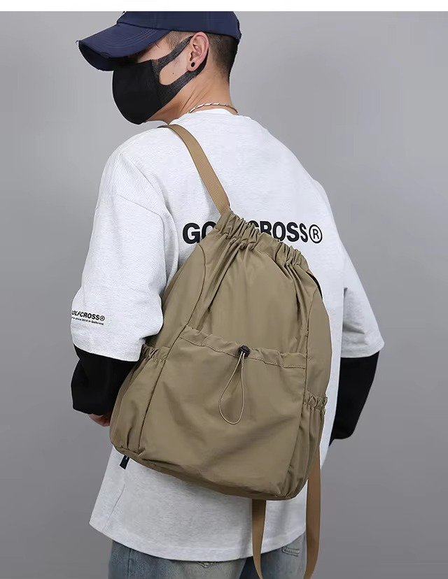 Lightweight Waterproof Nylon Drawstring Backpack Large Capacity Outdoor Sports Commuting Leisure Foldable String Bag detail image