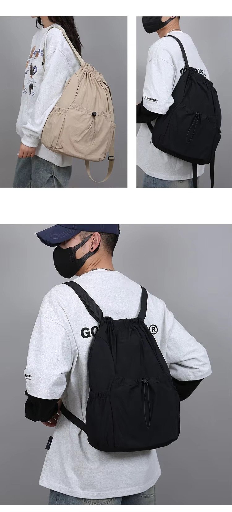 Lightweight Waterproof Nylon Drawstring Backpack Large Capacity Outdoor Sports Commuting Leisure Foldable String Bag detail image