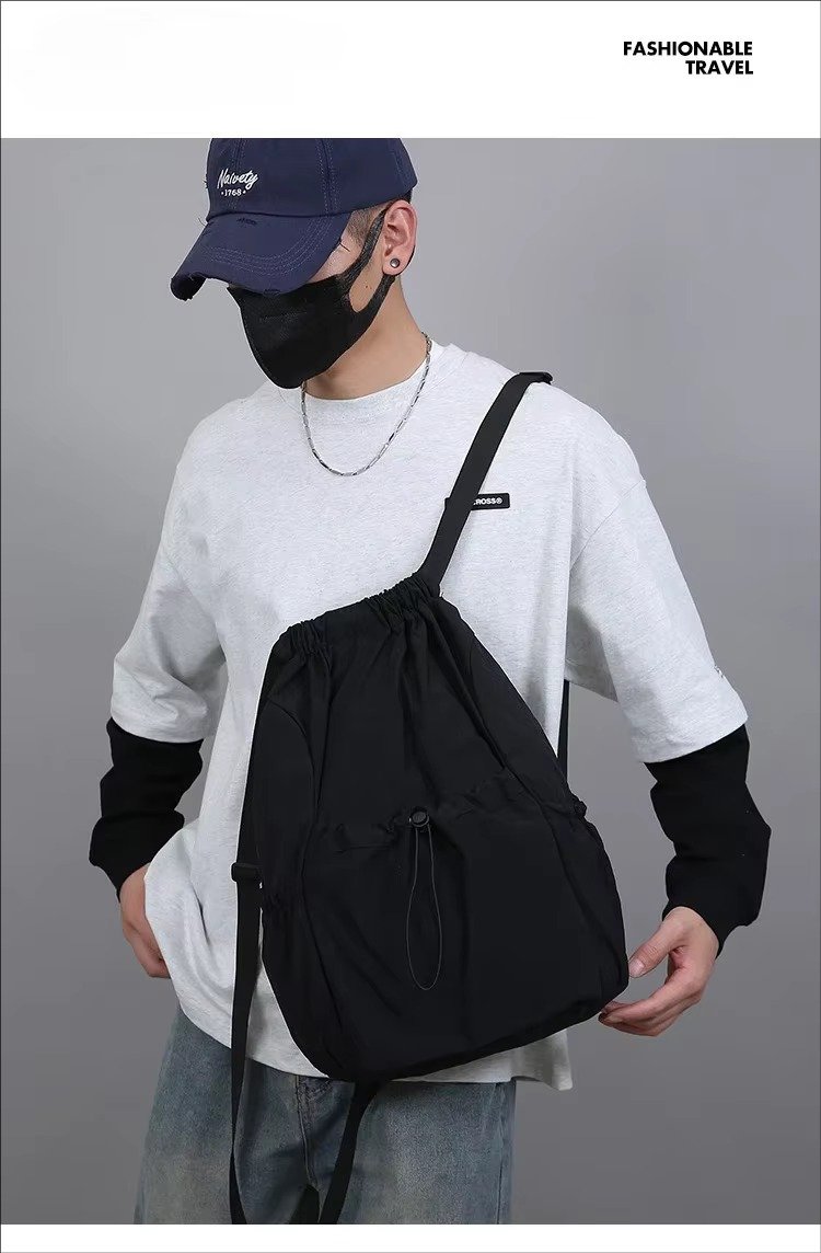 Lightweight Waterproof Nylon Drawstring Backpack Large Capacity Outdoor Sports Commuting Leisure Foldable String Bag detail image