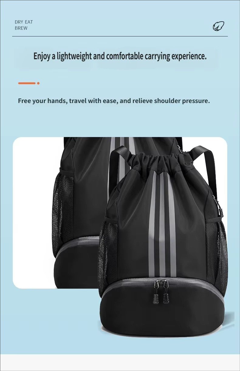 Waterproof Drawstring Backpack Lightweight Foldable Gym Sports Backpack Basketball String Bag with Shoes Compartment detail image