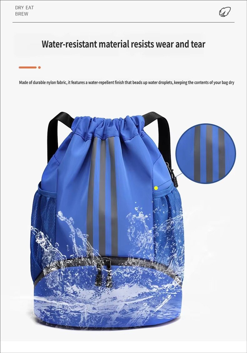 Waterproof Drawstring Backpack Lightweight Foldable Gym Sports Backpack Basketball String Bag with Shoes Compartment detail image