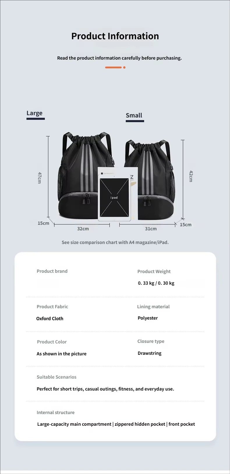 Waterproof Drawstring Backpack Lightweight Foldable Gym Sports Backpack Basketball String Bag with Shoes Compartment detail image
