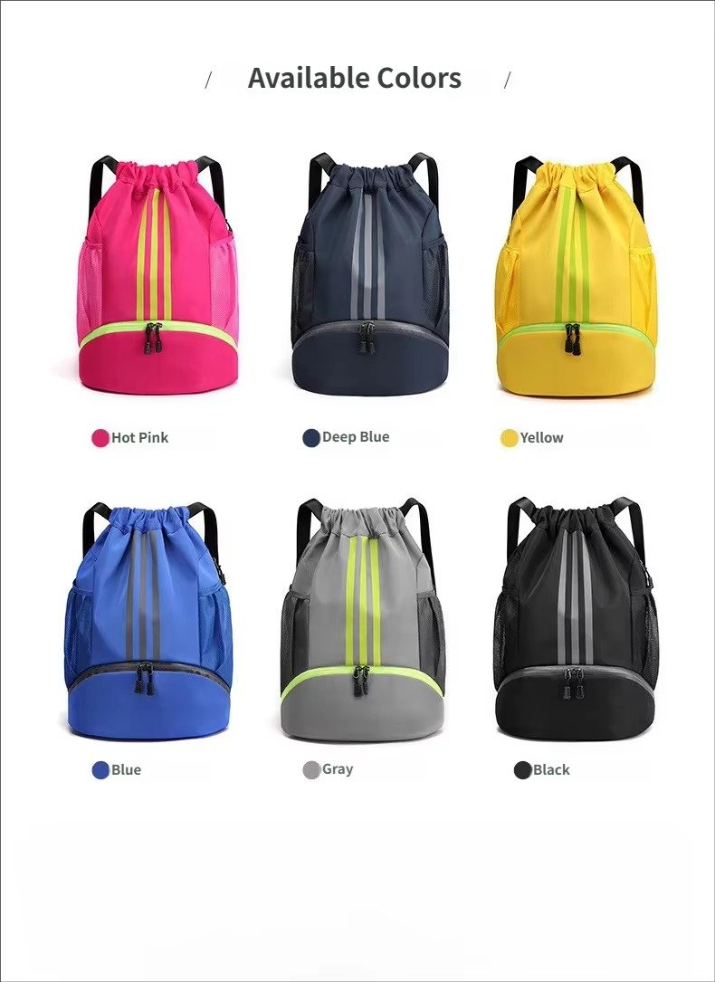 Waterproof Drawstring Backpack Lightweight Foldable Gym Sports Backpack Basketball String Bag with Shoes Compartment detail image