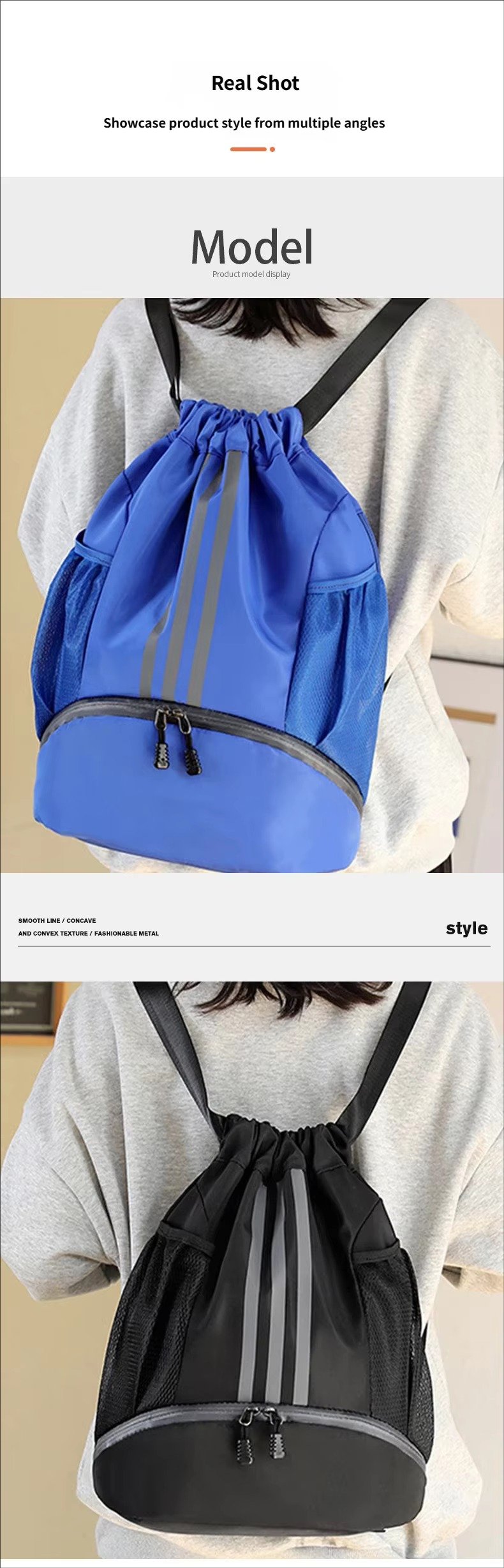 Waterproof Drawstring Backpack Lightweight Foldable Gym Sports Backpack Basketball String Bag with Shoes Compartment detail image