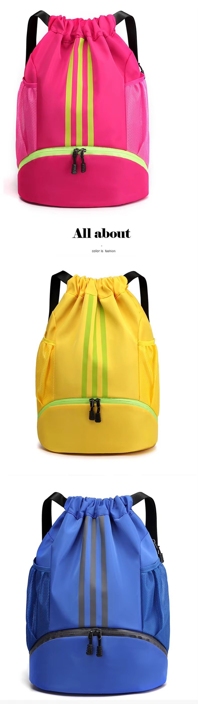 Waterproof Drawstring Backpack Lightweight Foldable Gym Sports Backpack Basketball String Bag with Shoes Compartment detail image