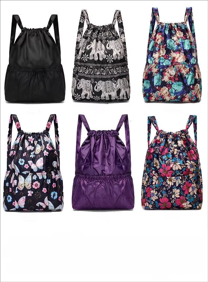 Design Flower Printed Pattern Drawstring Backpack Outdoor Sports Bag Large Capacity Mommy Bag Lightweight Travel Backpack detail image