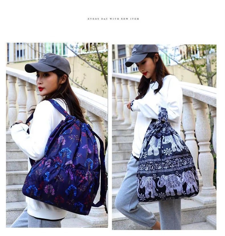 Design Flower Printed Pattern Drawstring Backpack Outdoor Sports Bag Large Capacity Mommy Bag Lightweight Travel Backpack detail image