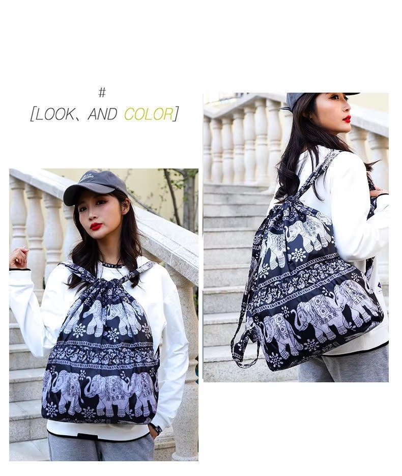 Design Flower Printed Pattern Drawstring Backpack Outdoor Sports Bag Large Capacity Mommy Bag Lightweight Travel Backpack detail image